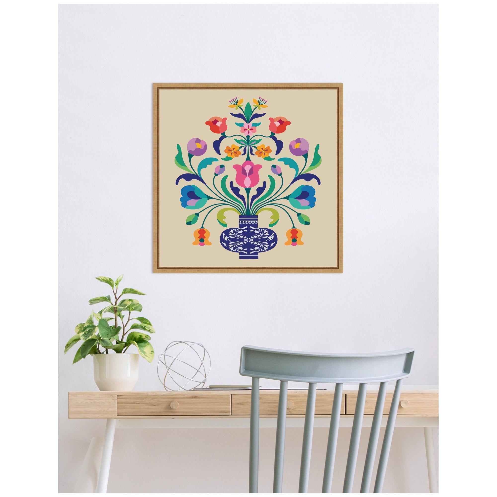Floral Blue Vase by Rachel Lee Framed Canvas Wall Art Print