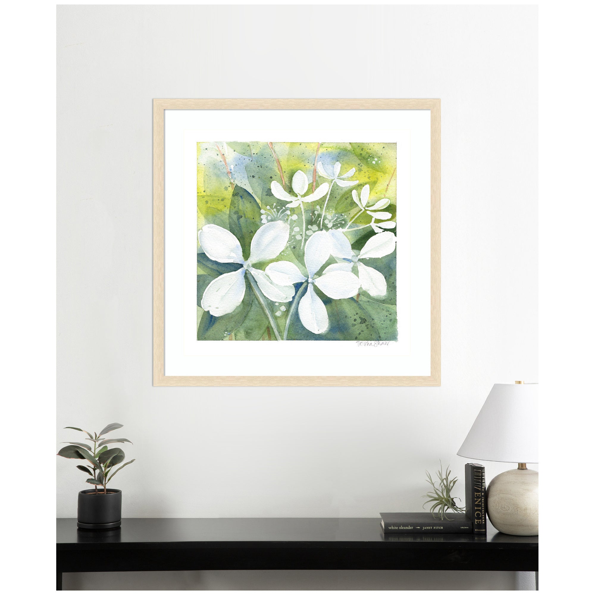 Framed Art White Phantom Hydrangea in Greens by Patricia Shaw