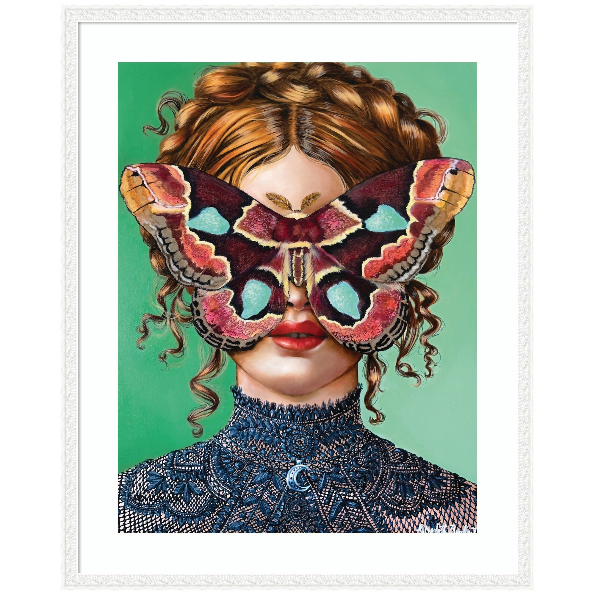 Framed wall art print titled Forest Witch by Charlotte Brindley showing an evocative woodland figure