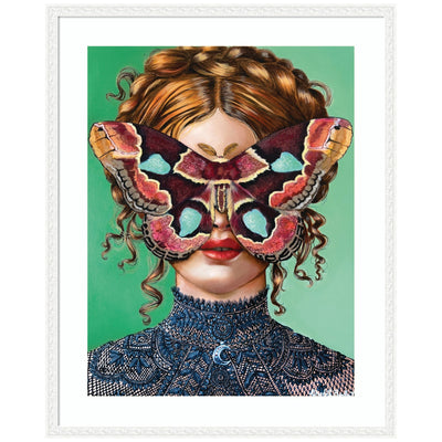 Framed wall art print titled Forest Witch by Charlotte Brindley showing an evocative woodland figure