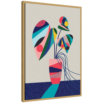 Sylvie MCM Blue and Pink Monstera framed canvas art featuring abstract monstera leaf shapes in blue and pink hues