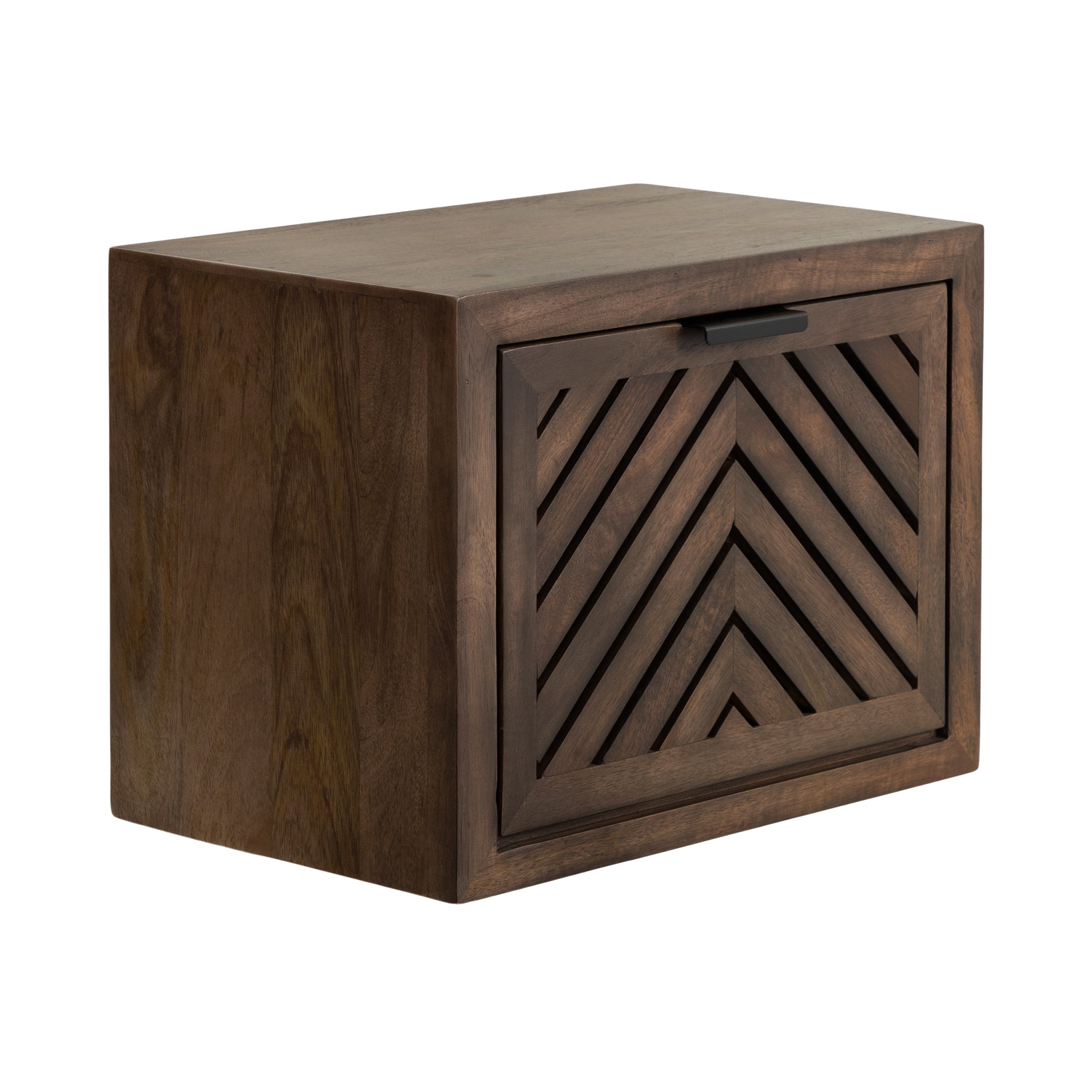 Mezzeta Floating Side Table mounted on wall with small items stored inside