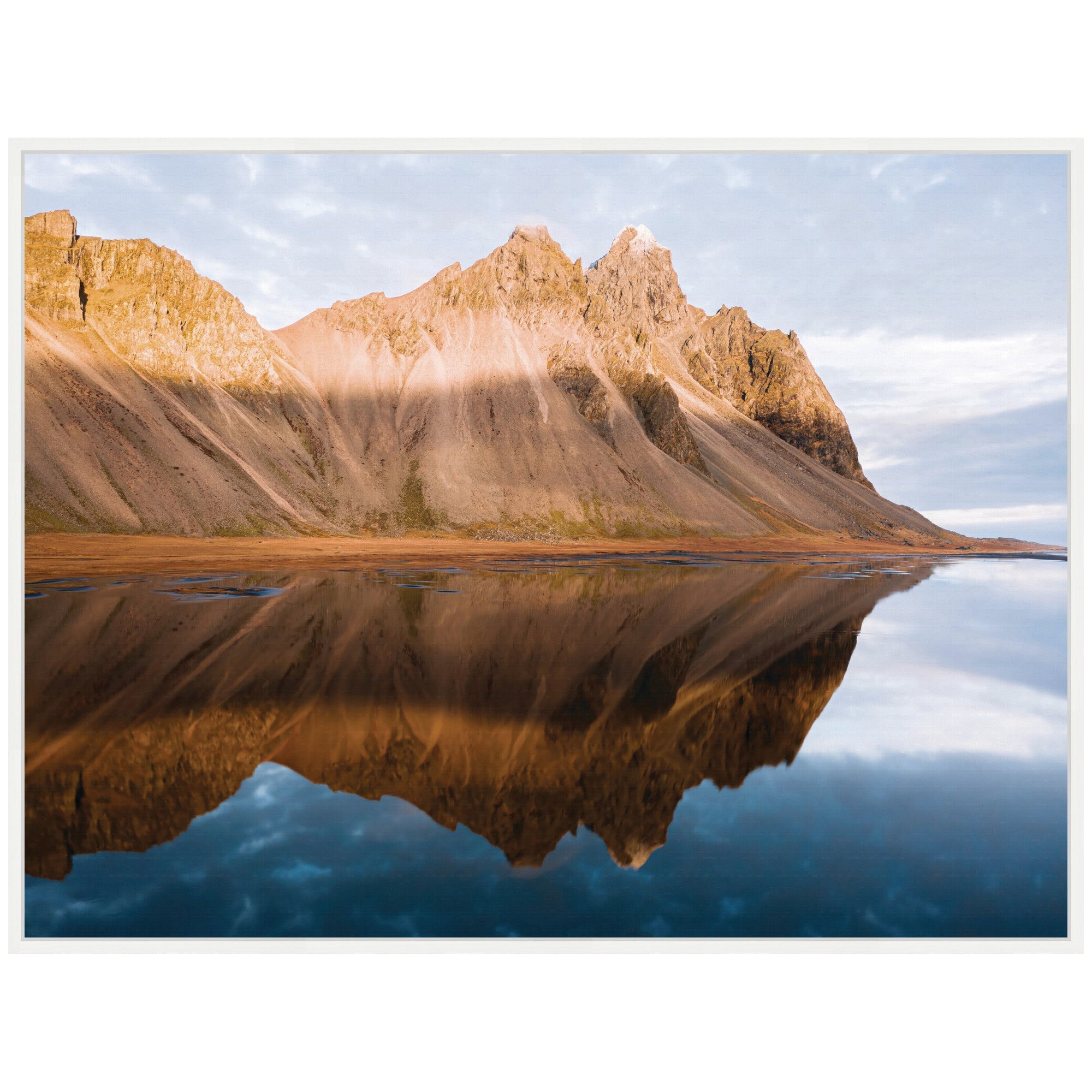 Sylvie Mountain Reflection in Iceland during Sunset Framed Canvas by Michael Schauer