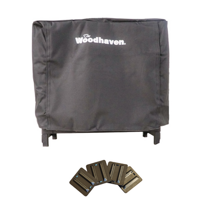 Woodhaven 2 ft Steel Firewood Rack in black with optional cover and support bases