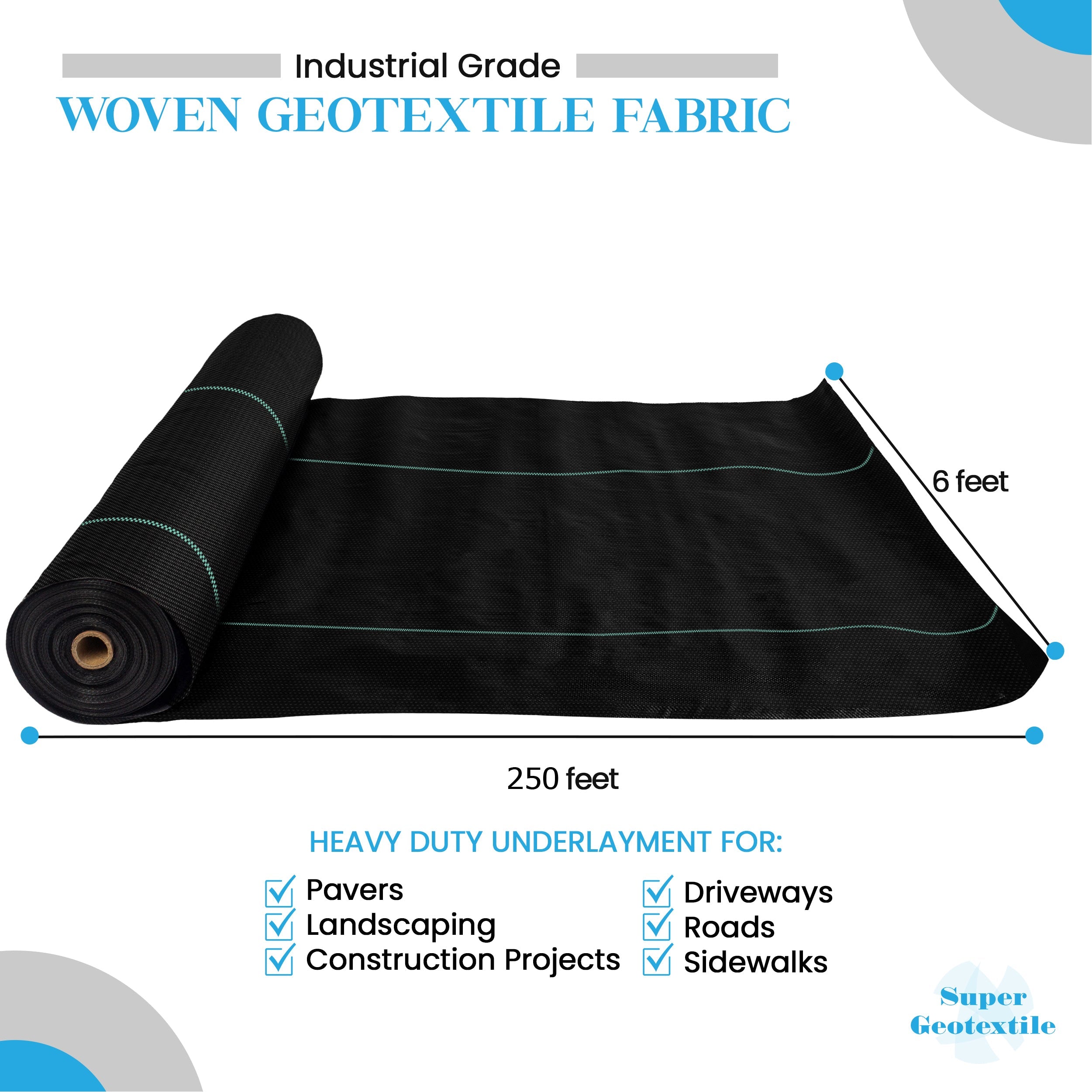 Commercial grade woven geotextile fabric roll for driveway and road stabilization