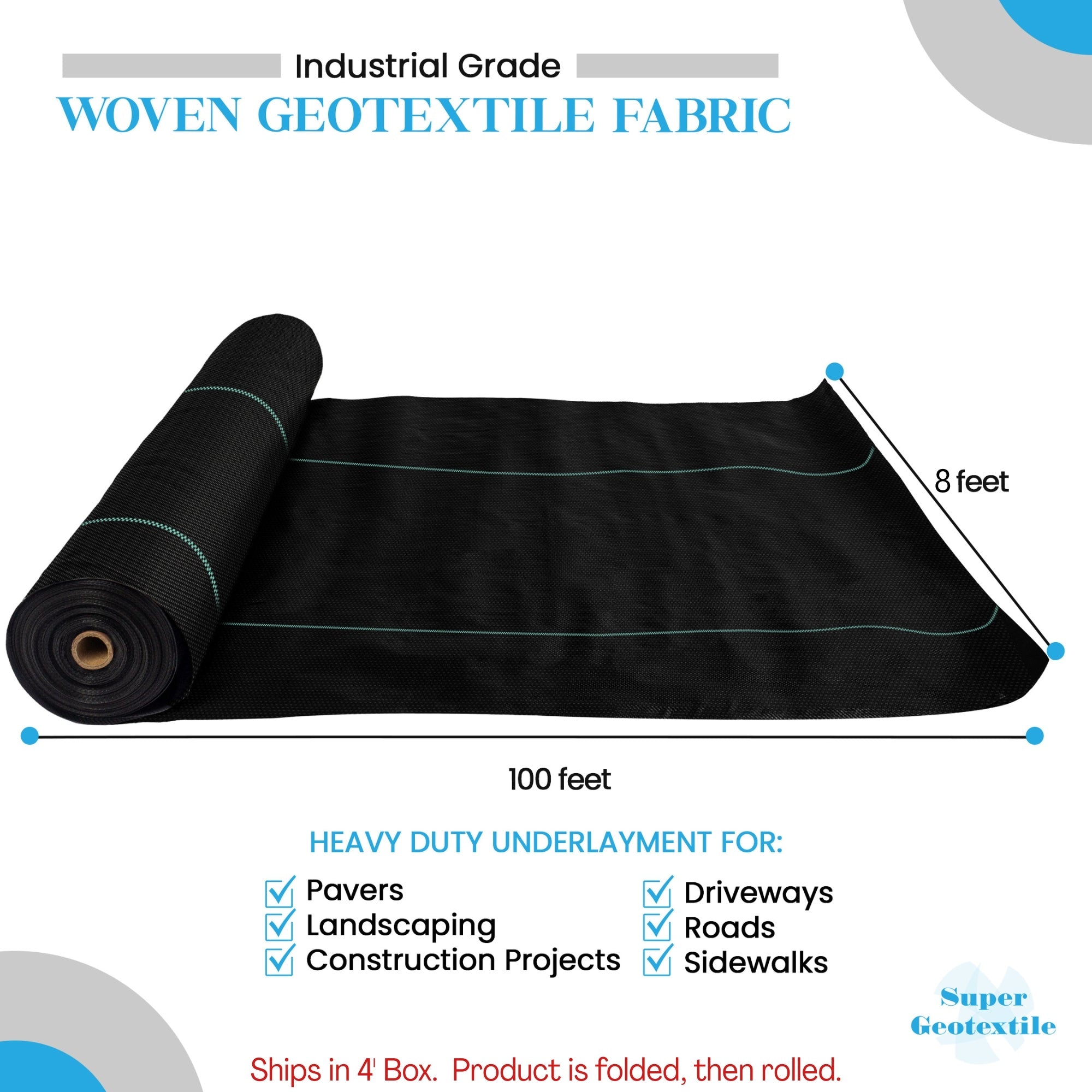 Commercial grade woven geotextile fabric roll for driveway and road stabilization
