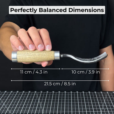 3-Piece Bent Gouge Set with hand-forged carbon steel blades and ash wood handles