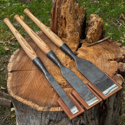 3-Piece Carpenters Slick Chisel Set with hand-forged steel blades and ash wood handles