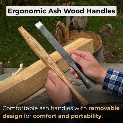 3-Piece Carpenters Slick Chisel Set with hand-forged steel blades and ash wood handles