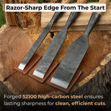 3-Piece Carpenters Slick Chisel Set with hand-forged steel blades and ash wood handles