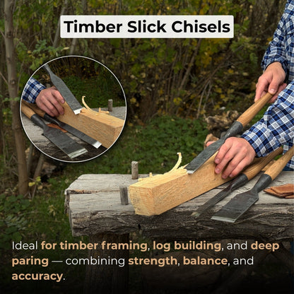3-Piece Carpenters Slick Chisel Set with hand-forged steel blades and ash wood handles