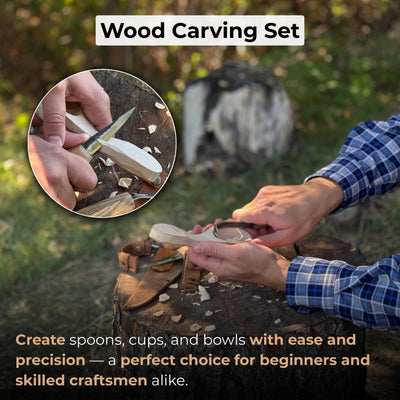 3-piece carving knife set for spoon carving with leather sheath by Sharky Forged Steel Tools
