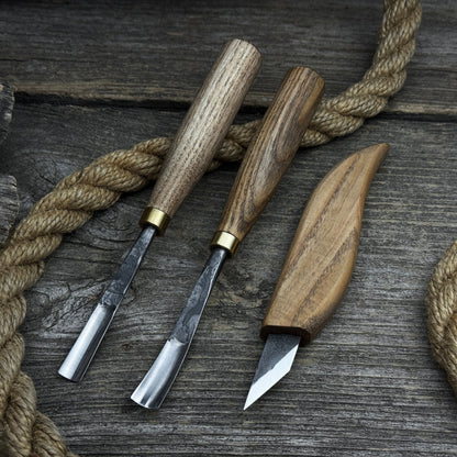 3-piece wood carving set with detail gouges and whittling knife by Sharky Forged Steel Tools