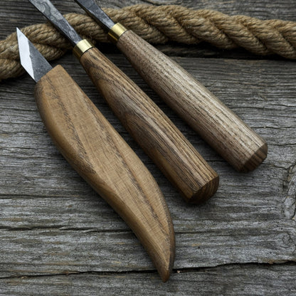 3-piece wood carving set with detail gouges and whittling knife by Sharky Forged Steel Tools