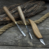 3-piece wood carving set with detail gouges and whittling knife by Sharky Forged Steel Tools