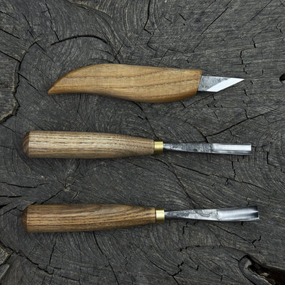 3-piece wood carving set with detail gouges and whittling knife by Sharky Forged Steel Tools