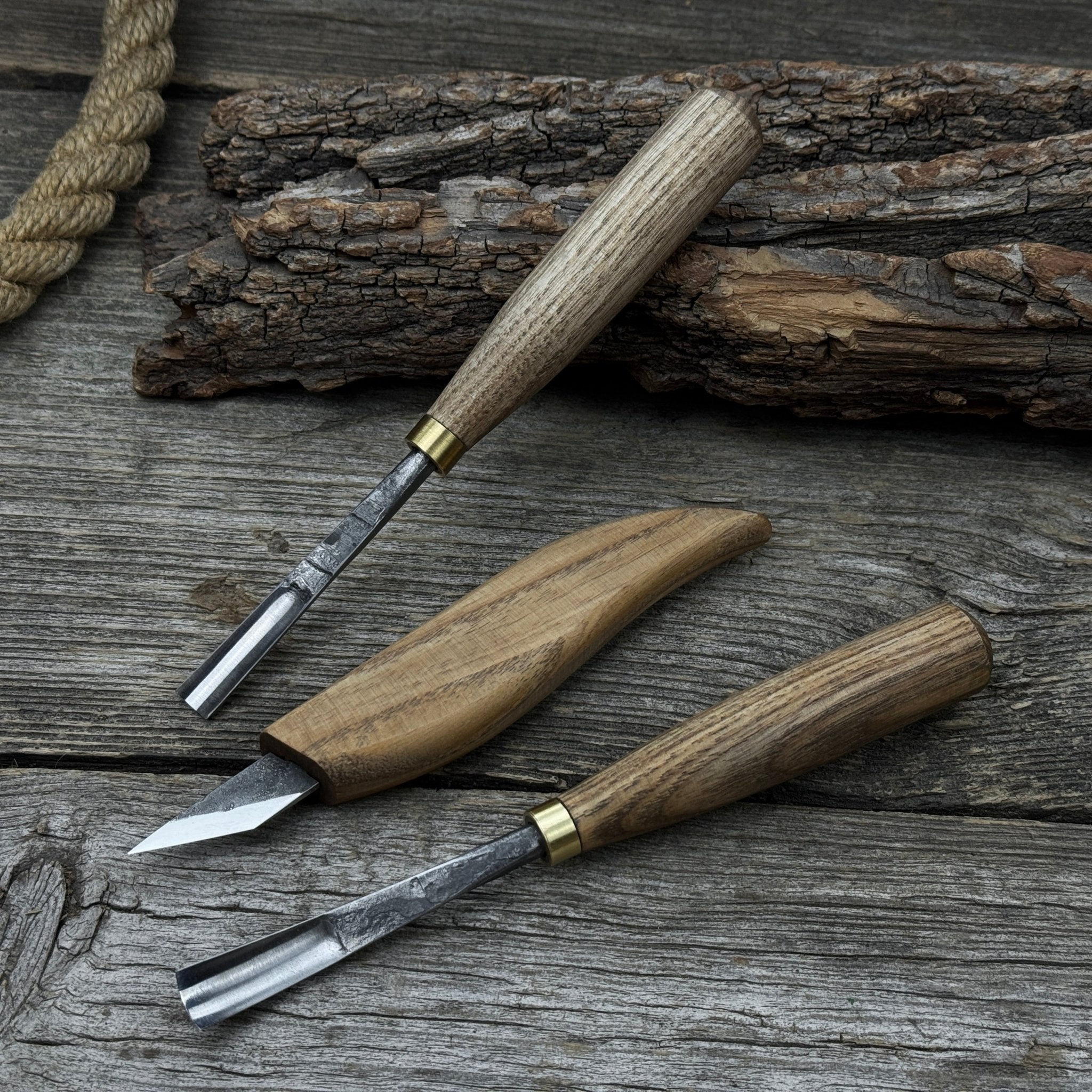 3-piece wood carving set with detail gouges and whittling knife by Sharky Forged Steel Tools