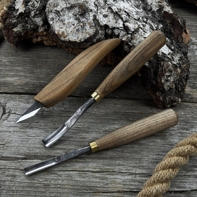 3-piece wood carving set with detail gouges and whittling knife by Sharky Forged Steel Tools