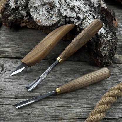 3-piece wood carving set with detail gouges and whittling knife by Sharky Forged Steel Tools