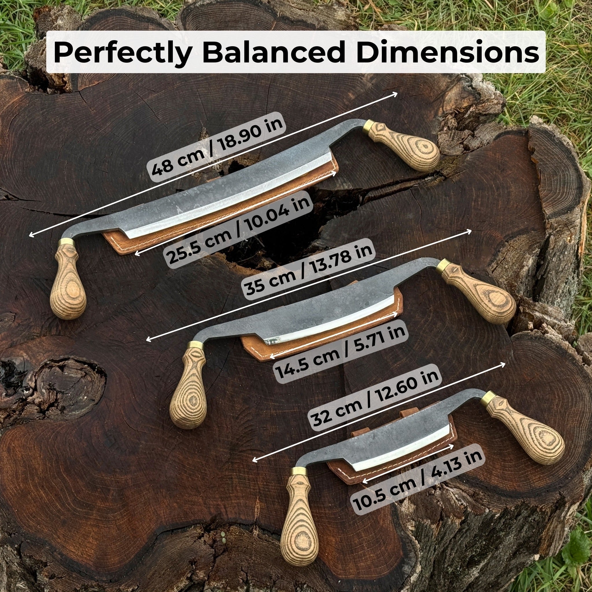 3-Piece Curved Drawknife Set with Palm Handles by Sharky Forged Steel Tools