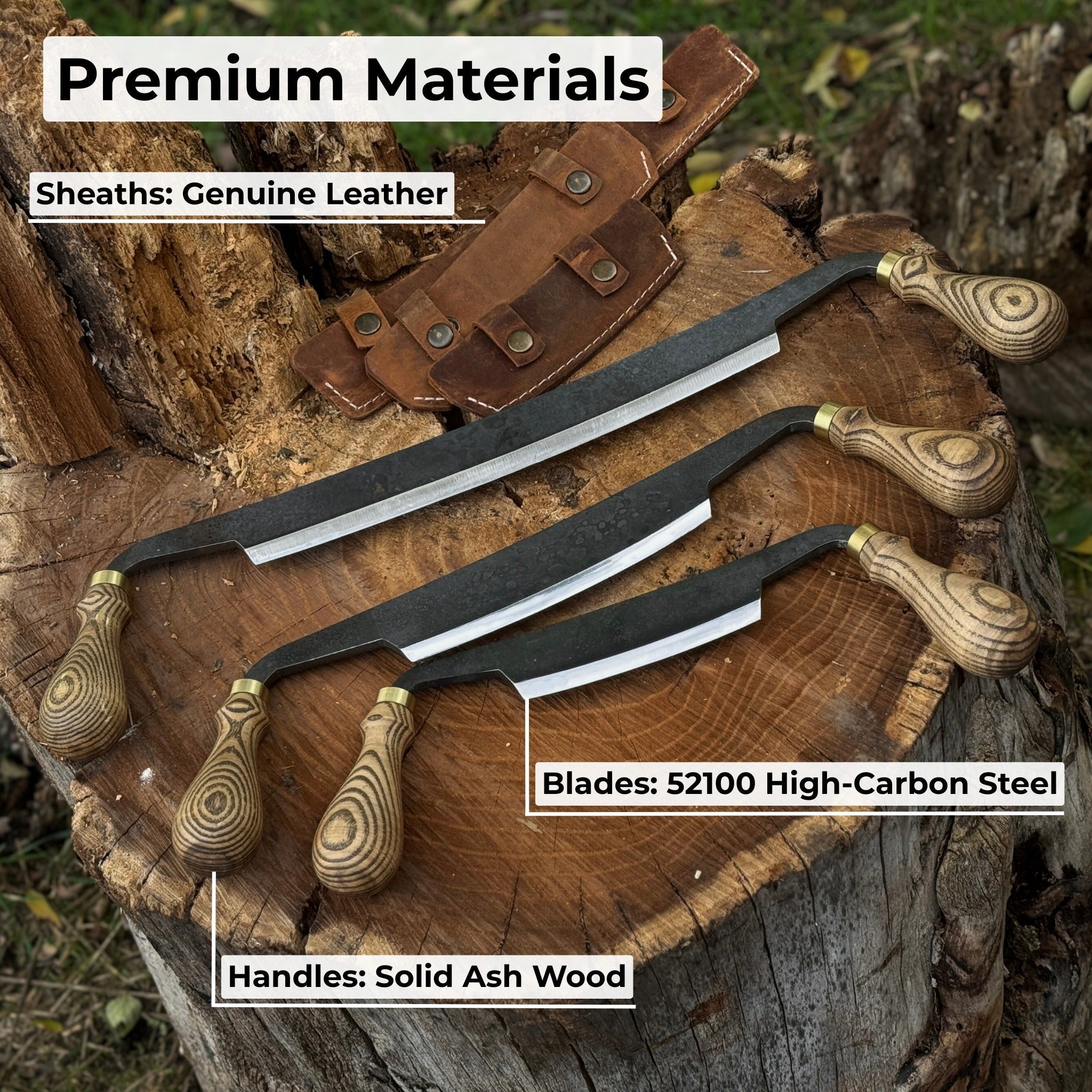3-Piece Curved Drawknife Set with Palm Handles by Sharky Forged Steel Tools