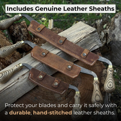 3-Piece Curved Drawknife Set with Palm Handles by Sharky Forged Steel Tools