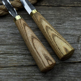 3-piece hand-forged spoon carving tool set including hook knife, whittling sloyd knife, and leather strop with leather case