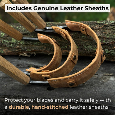 3-Piece Inshave Half-Rounded Drawknife Set with Ash Handles and Leather Sheaths