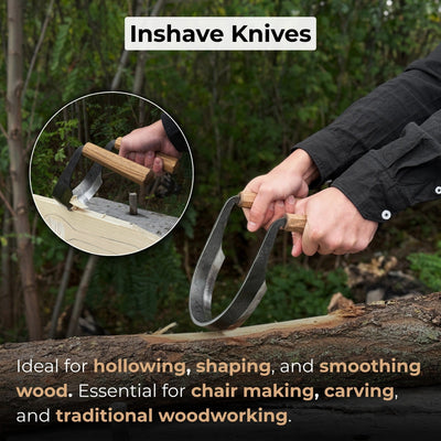 3-Piece Inshave Half-Rounded Drawknife Set with Ash Handles and Leather Sheaths