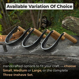 3-Piece Inshave Half-Rounded Drawknife Set with Ash Handles and Leather Sheaths