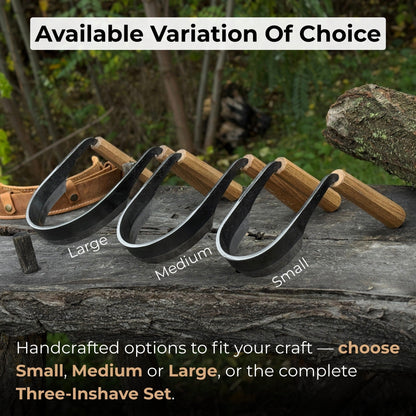 3-Piece Inshave Half-Rounded Drawknife Set with Ash Handles and Leather Sheaths