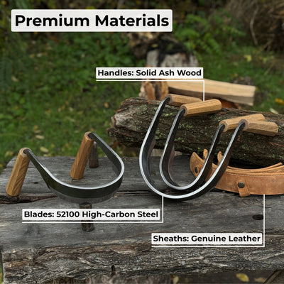 3-Piece Inshave Half-Rounded Drawknife Set with Ash Handles and Leather Sheaths