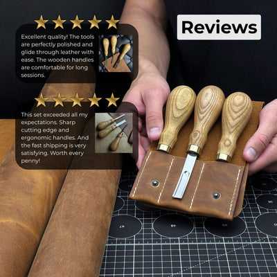 3-Piece Leather Edge Skiver Set with leather case by Sharky Forged Steel Tools