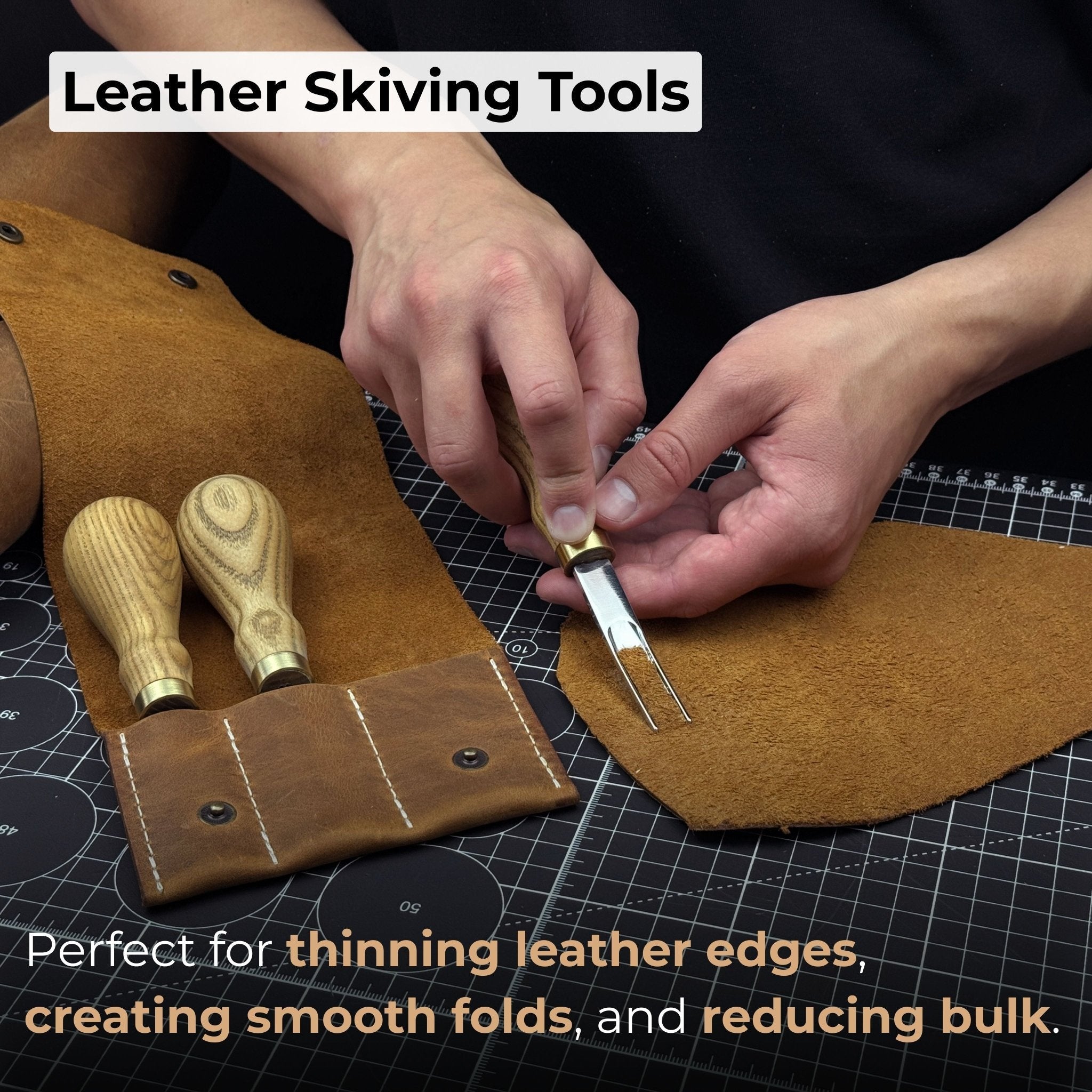3-Piece Leather Edge Skiver Set with leather case by Sharky Forged Steel Tools