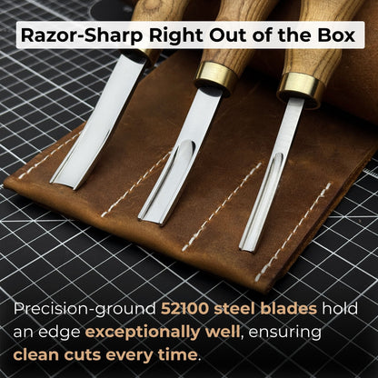 3-Piece Leather Edge Skiver Set with leather case by Sharky Forged Steel Tools