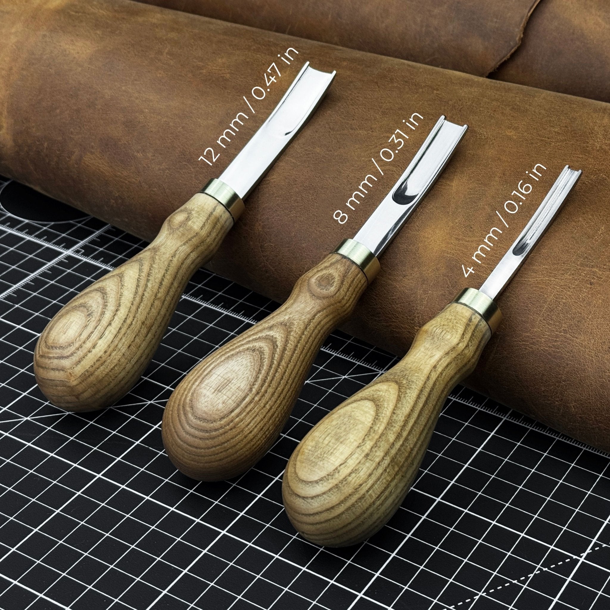 3-Piece Leather Edge Skiver Set with leather case by Sharky Forged Steel Tools