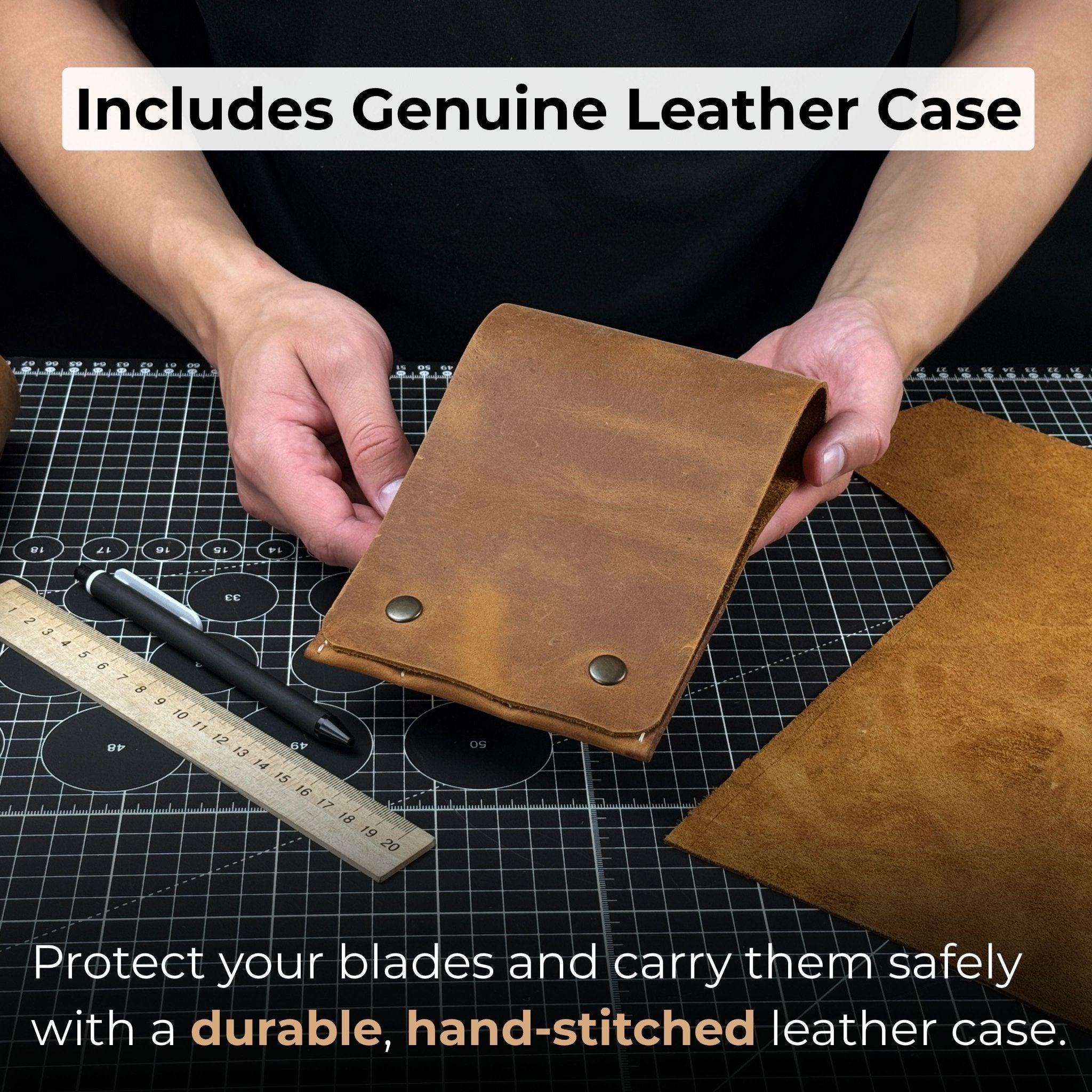 3-Piece Leather Edge Skiver Set with leather case by Sharky Forged Steel Tools
