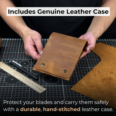 3-Piece Leather Edge Skiver Set with leather case by Sharky Forged Steel Tools