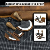3-piece hand-forged leatherworking knife set with leather sheaths by Sharky Forged Steel Tools