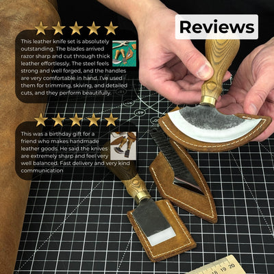 3-Piece Leatherworking Tool Set including Leather Round Knife, Straight Skiving Knife, and Marking Knife Kiridashi
