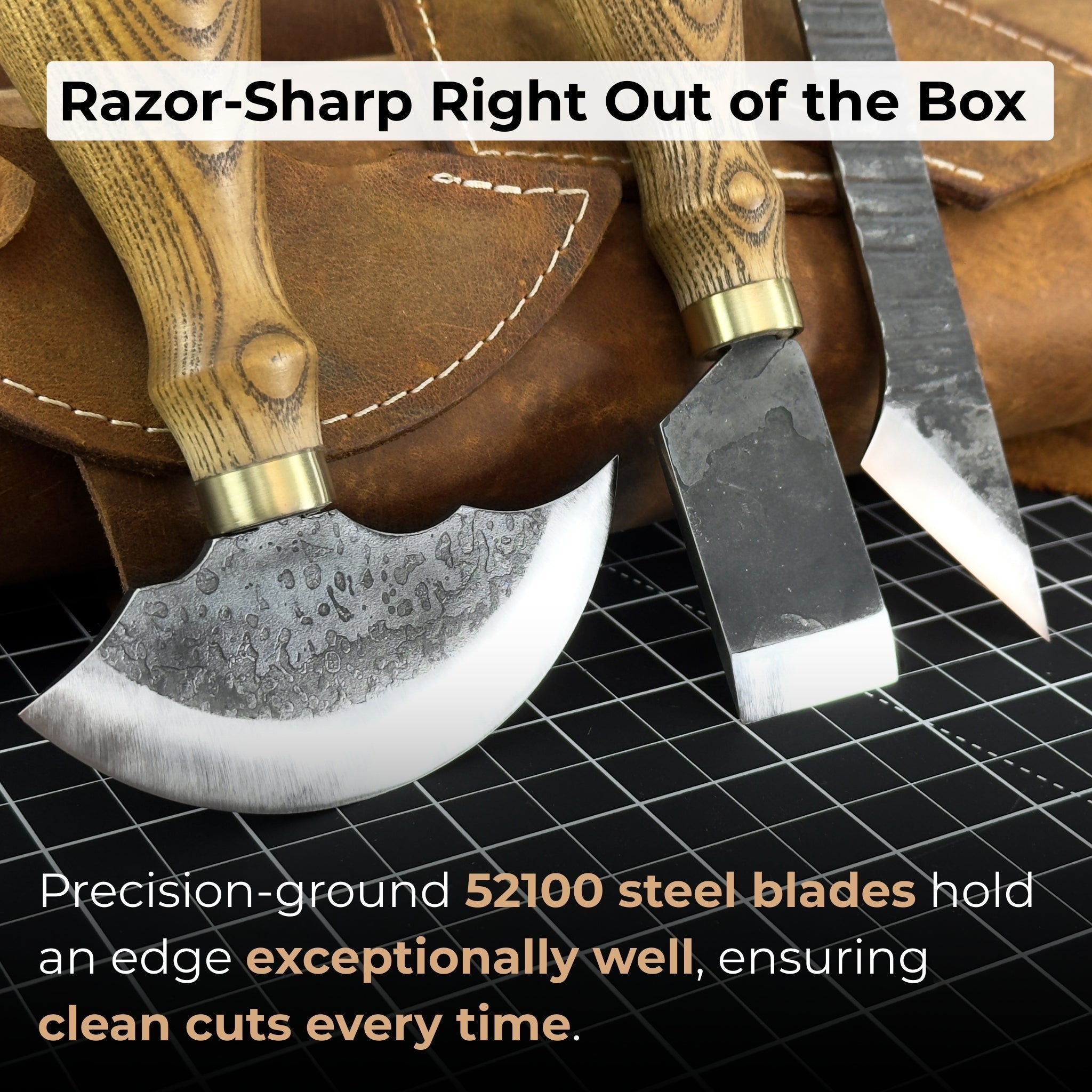 3-Piece Leatherworking Tool Set including Leather Round Knife, Straight Skiving Knife, and Marking Knife Kiridashi