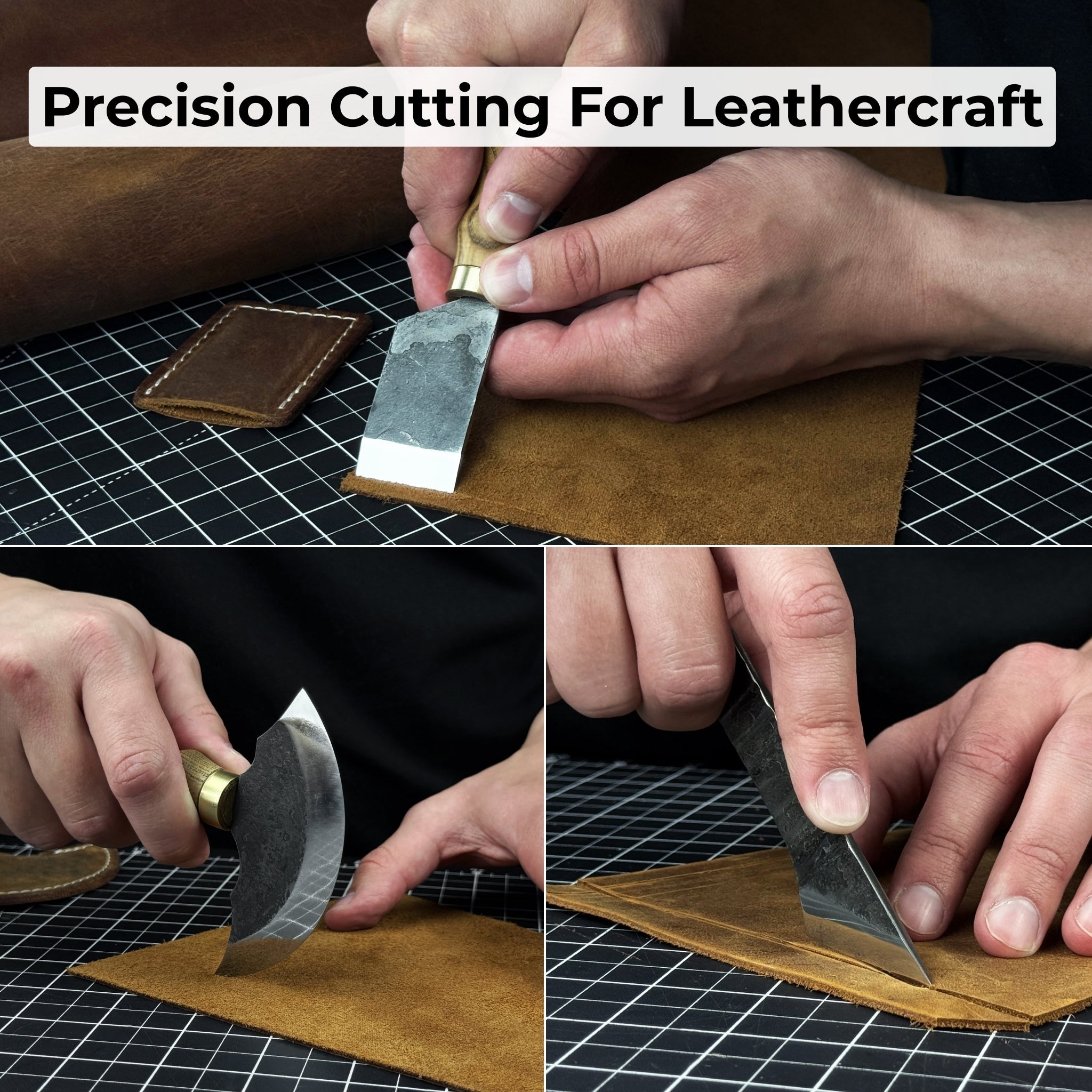 3-Piece Leatherworking Tool Set including Leather Round Knife, Straight Skiving Knife, and Marking Knife Kiridashi