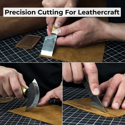 3-Piece Leatherworking Tool Set including Leather Round Knife, Straight Skiving Knife, and Marking Knife Kiridashi