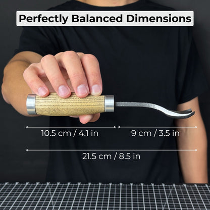 3-Piece Spoon Bent Gouge Set with ergonomic ash wood handles and curved high-carbon steel blades