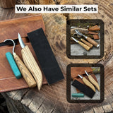 3-piece spoon carving set including whittling knife, hook knife, and leather sharpening strop with ash wood handles