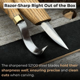 3-piece spoon carving set including whittling knife, hook knife, and leather sharpening strop with ash wood handles