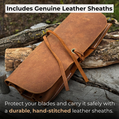 3-piece spoon carving tool set with hand-forged steel blades and ash wood handles