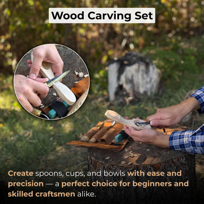 3-piece spoon carving tool set with sharpening board and leather case by Sharky Forged Steel Tools