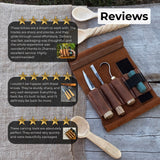 3-piece spoon carving tool set with sharpening board and leather case by Sharky Forged Steel Tools
