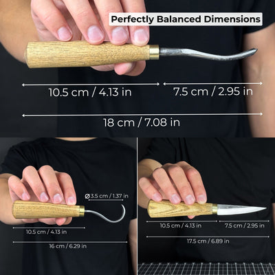 3-piece spoon carving tool set with sharpening board and leather case by Sharky Forged Steel Tools